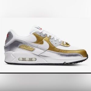 Nike Air Max 90 SE, White/Metallic Gold & Silver, Size 6.5 - Great Condition!!!